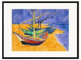 Gerahmter Kunstdruck Boote am Strand von Les-Saintes-Maries
