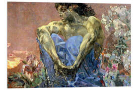 Hartschaumbild Dämon sitzend in einem Garten