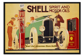 Gerahmter Kunstdruck Werbeplakat für Shell-Spiritus und -Motoröle