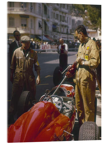 Acrylglas print A Ferrari team member filling a car with fuel, Monaco Grand Prix, Monte Carlo