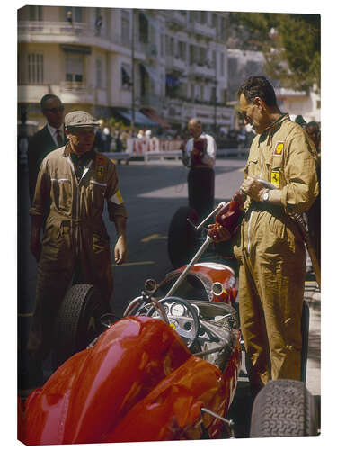 Quadro em tela A Ferrari team member filling a car with fuel, Monaco Grand Prix, Monte Carlo