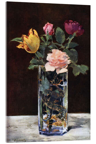 Acrylic print Still Life with Roses and Tulips in a Dragon Vase