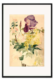 Gerahmter Kunstdruck Blumenstück mit Iris, Goldregen und Geranie