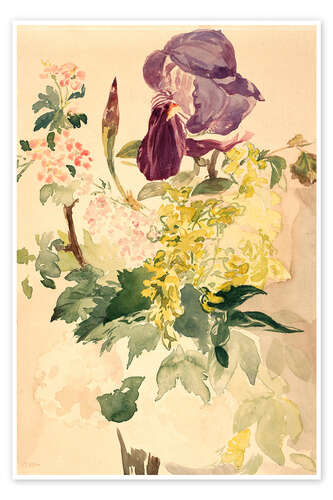 Poster Flower Piece with Iris, Laburnum, and Geranium