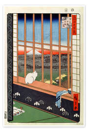 Póster  A Cat Sitting on the Window Seat - Utagawa Hiroshige