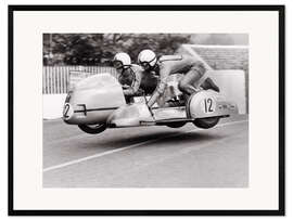 Gerahmter Kunstdruck Seitenwagen-TT-Rennen, Isle of Man, 1970