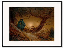 Gerahmter Kunstdruck Zwei Männer bei der Betrachtung des Mondes, 1820