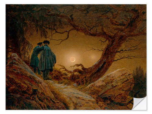 Selvklebende plakat Two Men Contemplating the Moon, 1820