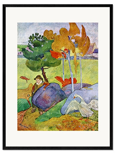 Kunsttryk i ramme Little Breton Boy with a Goose