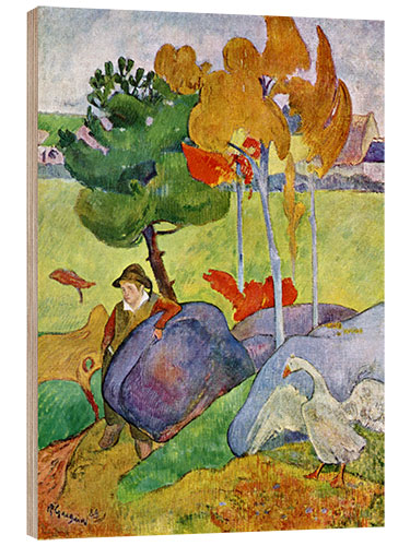 Tableau en bois Little Breton Boy with a Goose