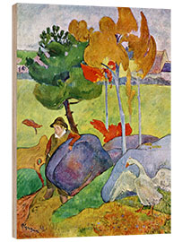 Quadro de madeira Little Breton Boy with a Goose