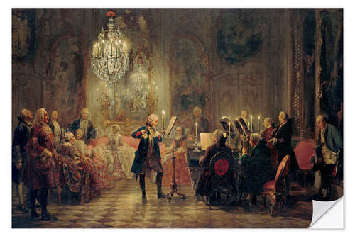 Selvklæbende plakat Flute Concert with Frederick the Great, Adolph Friedrich Menzel