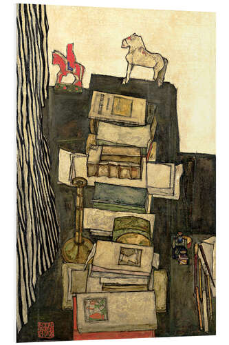 Stampa su PVC Still Life with Books (Schiele's Desk), 1914