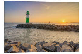 Obraz na aluminium Warnemünde Pier Fire at Sunrise