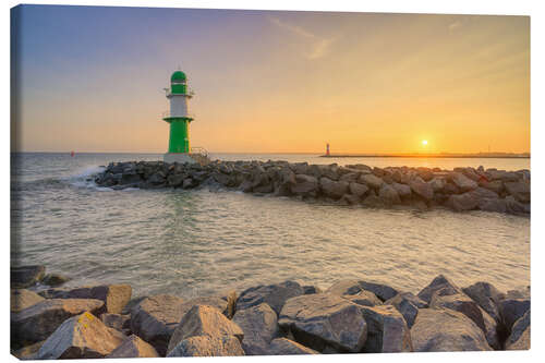 Canvas print Warnemünde Pier Fire at Sunrise