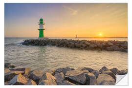 Selvklebende plakat Warnemünde Pier Fire at Sunrise