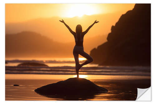 Adesivo murale Yoga Pose On a Serene Beach I