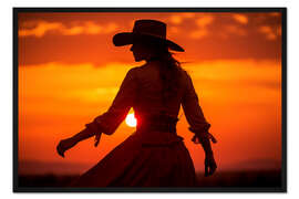 Gerahmter Kunstdruck Cowgirl Sunset Silhouette