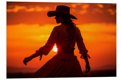 Hartschaumbild Cowgirl Sunset Silhouette