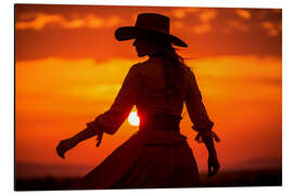 Magnettafel Cowgirl Sunset Silhouette