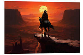 Foam board print A Solitary Cowboy Riding Into the Sunset