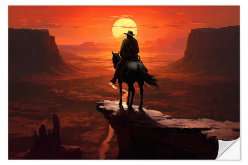 Wandsticker Einsamer Cowboy bei Sonnenuntergang