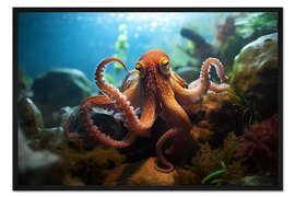 Gerahmter Kunstdruck Ein Oktopus auf dem Meeresgrund