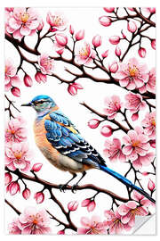 Muursticker Cherry Blossom and Bird