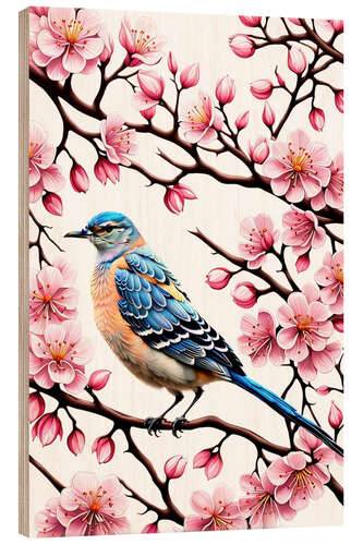 Stampa su legno Cherry Blossom and Bird