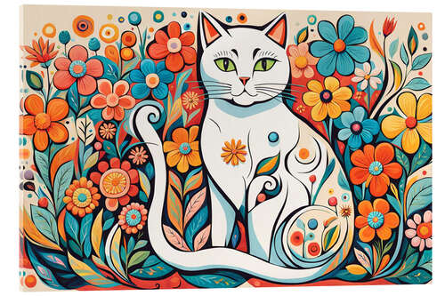 Acrylic print Cat In The Flowers