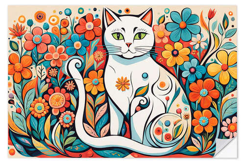 Wandsticker Katze in den Blumen