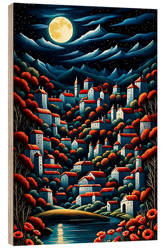 Stampa su legno Small Town at Night