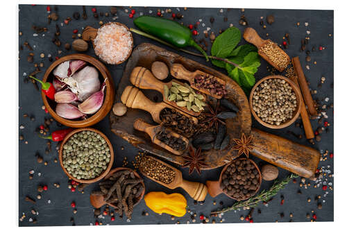 Tableau en PVC Spices and herbs on slate plate