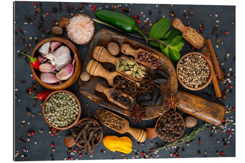 Gallery print Spices and herbs on slate plate