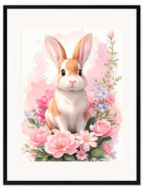 Inramat konsttryck Floral Rabbit