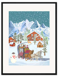 Gerahmter Kunstdruck Kutschfahrt in den Bergen