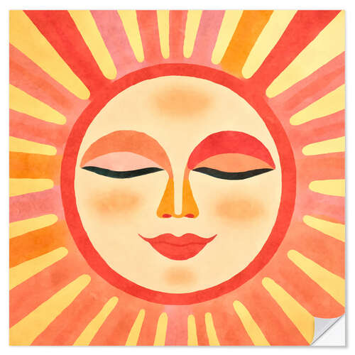 Selvklebende plakat Whimsical Sun Face