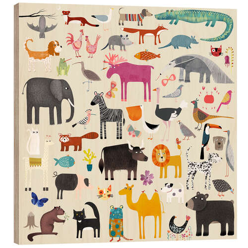 Wood print Animal Menagerie