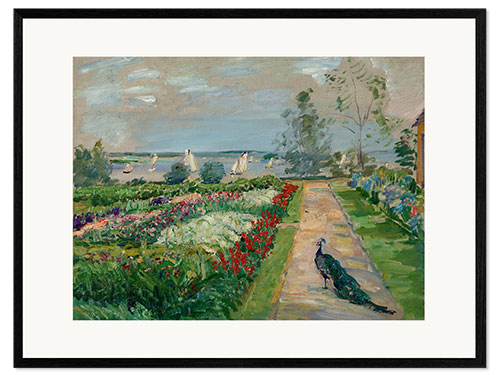 Kehystetty taidepainatus Park at Wannsee (flower garden with peacock), 1912