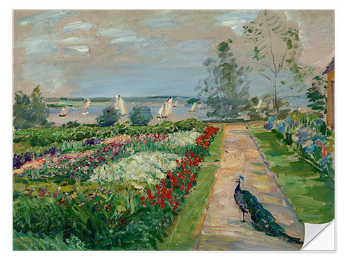 Selvklæbende plakat Park at Wannsee (flower garden with peacock), 1912