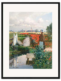 Framed art print Poppy field with girls on the canal, Heinrich Petersen-Angeln