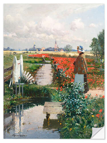 Sticker mural Poppy field with girls on the canal, Heinrich Petersen-Angeln