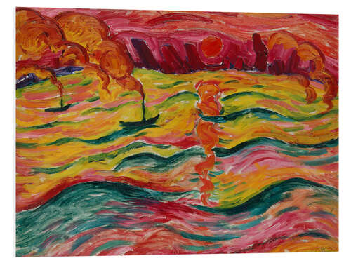 Foam board print River Landscape with Ships and Red Sun, 1913