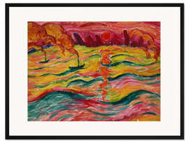 Gerahmter Kunstdruck Flusslandschaft mit Schiffen und roter Sonne, 1913