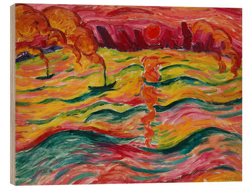 Tableau en bois River Landscape with Ships and Red Sun, 1913