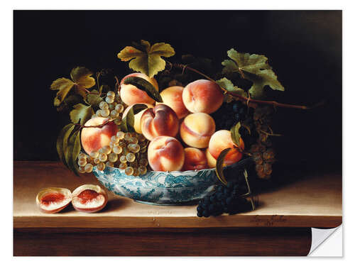 Sticker mural Peaches and Grapes in a Porcelain Bowl, Louise Moillon