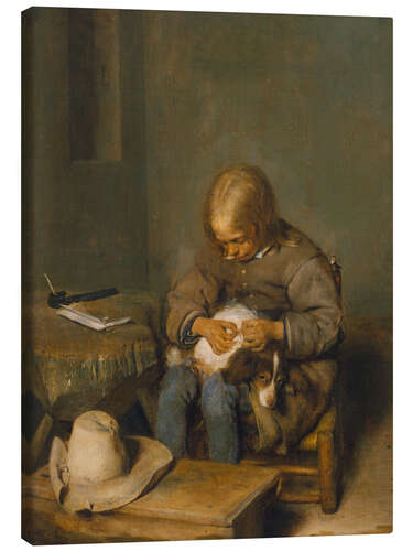 Tableau sur toile A Child Picks Fleas Off his Dog, Gerard ter Borch