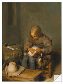 Selvklæbende plakat A Child Picks Fleas Off his Dog, Gerard ter Borch