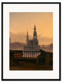 Gerahmter Kunstdruck Blick auf Dresden mit Mondsichel