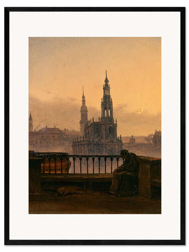 Kehystetty taidepainatus View of Dresden with crescent moon